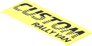Sticker  1.3 x  3.5 with Black "CUSTOM RALLY VAN" on Transparent Background (Formed)