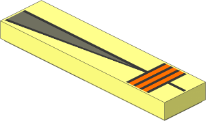 Tile  1 x  4 with Dark Bluish Grey Triangle and  3 Orange Stripes with Black Outlines Pattern