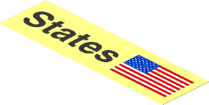 Sticker  1.1 x  3.9 with Black "States" and United States Flag