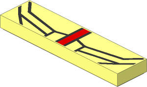 Tile  1 x  4 with Vertical Red Stripe and Metallic Silver Thin Lines Pattern