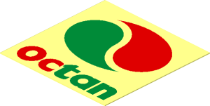 =Sticker  1.9 x  1.9 with Octan Logo and "Octan" underneath on Transparent Background
