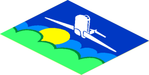 Sticker  3.0 x  3.6 with Airplane above Sun and Clouds