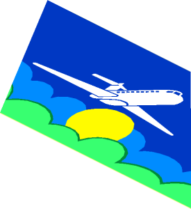 Sticker  3.3 x  6.8 Trapezoid with Airplane above Sun and Clouds Right
