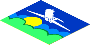 Sticker  1.5 x  1.8 with Airplane above Sun and Clouds
