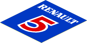 Sticker  2.1 x  1.9 with White "RENAULT" and Red "5" on Blue Background