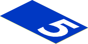 Sticker  1.1 x  1.9 with Right White Number Five on Blue Background