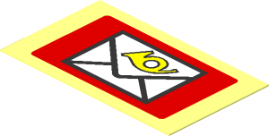 Sticker  1.1 x  1.9 with Envelope and Post Horn on Red Background