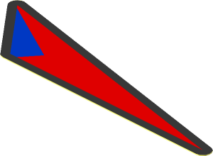 Sticker  0.9 x  3.6 Triangle with Black Outline and Red and Blue Filling (Tip Right)