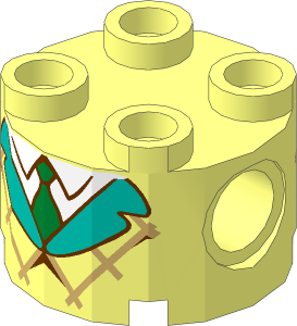 Brick  2 x  2 Round with Pin Holes with Waffle, Dark Turquoise Lapels, White Shirt and Metallic Gold Tie Pattern
