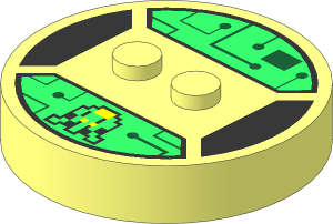 ~Electric Brick  4 x  4 x  0.667 Round - Top with  2 Studs with Circuits and 8-Bit Shooter Pattern