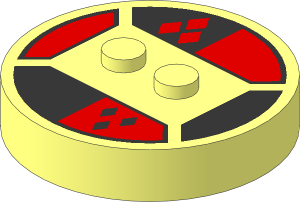 ~Electric Brick  4 x  4 x  0.667 Round - Top with  2 Studs with Black and Red Diamonds Pattern
