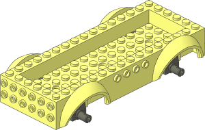 Car Base  6 x 16 x  2 with  4 x 14 Recessed Centre with Mudguards and Dark Bluish Grey Fixed Axle Blocks Pattern