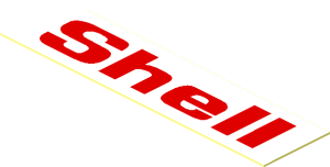 Sticker  0.5 x  2 with Red "Shell" on White Background