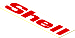 Sticker  0.5 x  1.9 with Red "Shell" on White Background