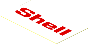Sticker  1.0 x  1.8 with Red "Shell" on White Background