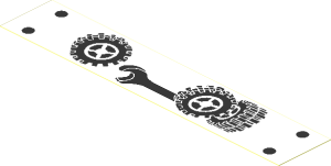 Sticker  1.1 x  5.9 with Black Wrench and Three Wheels with Tyres