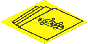 Sticker  1.9 x  1.9 with Car Brochures on Yellow Background