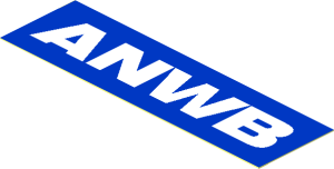 Sticker  0.9 x  3.1 with White "ANWB" on Blue Background