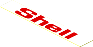 Sticker  0.3 x  1.9 with Red "Shell" on White Background
