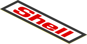 Sticker  0.7 x  2.7 with Red "Shell" and Black Frame