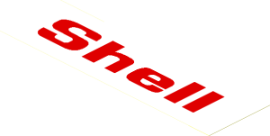 Sticker  2.3 x  7.9 with Red "Shell" on White Background