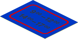 Sticker  1.4 x  1.9 with Blue Open Hours "9-12 / 14-17"