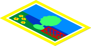 Sticker  1.9 x  2.9 with Fence, Flowers, and Tree Painting