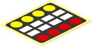 Sticker  2.3 x  1.9 with Four Red Circles, Eight White Rectangles and Four Yellow Circles