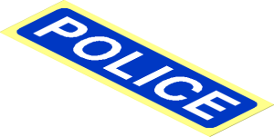 Sticker  1.5 x  4.9 with White "POLICE" on Blue Rounded Rectangle