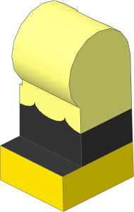 Minifig Leg Left with Ruffles, Black Lower Leg and Yellow Feet Pattern