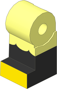 Minifig Leg Right with Ruffles, Black Lower Leg and Yellow Feet Pattern
