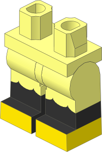 Minifig Hips and Legs with Ruffles, Black Lower Leg and Yellow Feet Pattern