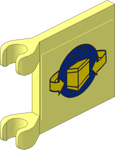 Flag  2 x  2 with Blue Globe, Yellow Box and Curved Arrows Sticker on Both Sides