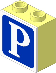 Electric Light & Sound Brick  1 x  2 x  1.667 with Milky White Clip-On Plate with "P" on Blue Background Pattern