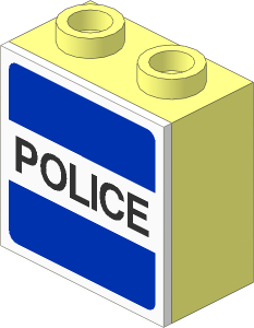 Electric Light & Sound Brick  1 x  2 x  1.667 with Milky White Clip-On Plate with "POLICE" Pattern
