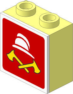 Electric Light & Sound Brick  1 x  2 x  1.667 with Milky White Clip-On Plate with Fire Logo Pattern