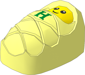 Minifig Bundled Baby with Stud Holder on Back with Light Nougat Smiling Face, Small Eyes and Gold Capital Letter H Pattern