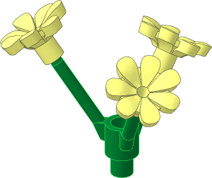Plant Flower Stem Green with Bar and Hole and  3 Flowers with  7 Alternate Petals