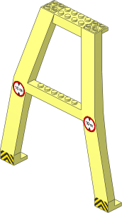 Support Crane Stand Double with "10 m" Height Restriction Sign and Danger Stripes Stickers