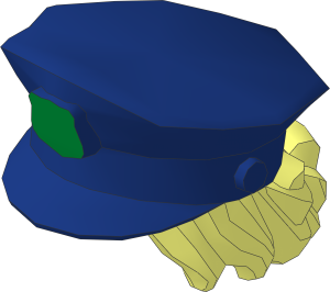 Minifig Police Hat Dark Blue with Hair Pulled Into Bun with Metallic Gold Badge Pattern