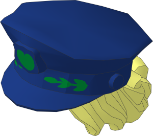 Minifig Police Hat Dark Blue with Hair Pulled Into Bun with Metallic Gold Heartshaped Badge and Laurel Pattern