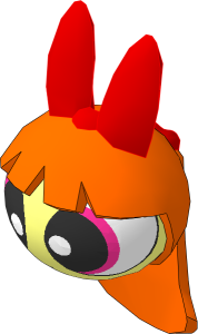 Minifig Head Powerpuff Girls Blossom with Orange Hair and Red Bowtie