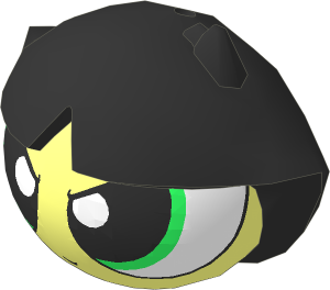 Minifig Head Powerpuff Girls Buttercup with Black Hair
