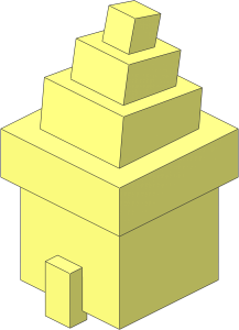Minifig Head Cuboid with Raised Rectangle with Hat Cuboid with 3 Sloped Steps