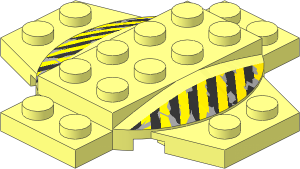 Plate  6 x  6 x  0.667 Cross with Dome and Black and Yellow Danger Stripes Pattern
