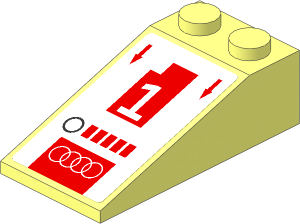 Slope Brick 18  4 x  2  with White Audi Logo and Numer 1, Red Arrows and Quads on White Background Sticker