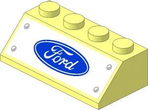 Slope Brick 45  2 x  4 with Ford Logo with Four Rivets on White Background Sticker