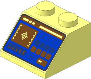 Slope Brick 45  2 x  2 with Control Panel with Medium Azure and Dark Blue Buttons, Crosshairs, Bar Chart and Slot Pattern