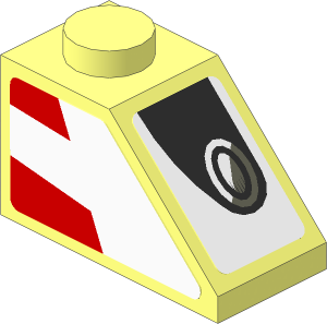 Slope Brick 45  2 x  1 with Black Headlamp on White Background and Red Trapezoids on White Background Right Stickers