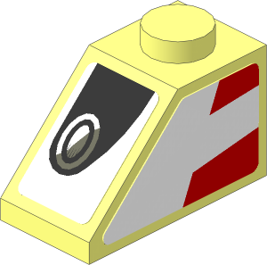 Slope Brick 45  2 x  1 with Black Headlamp on White Background and Red Trapezoids on White Background Left Stickers